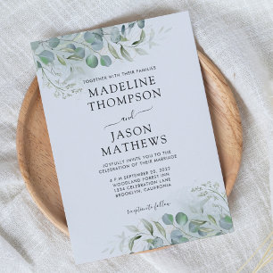 Chic Eucalyptus Guld Greenery Monogram Bröllop Inv Inbjudningar