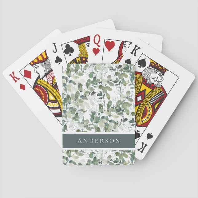 Chic Eucalyptus Monogram Namn Casinokort (Baksidan)
