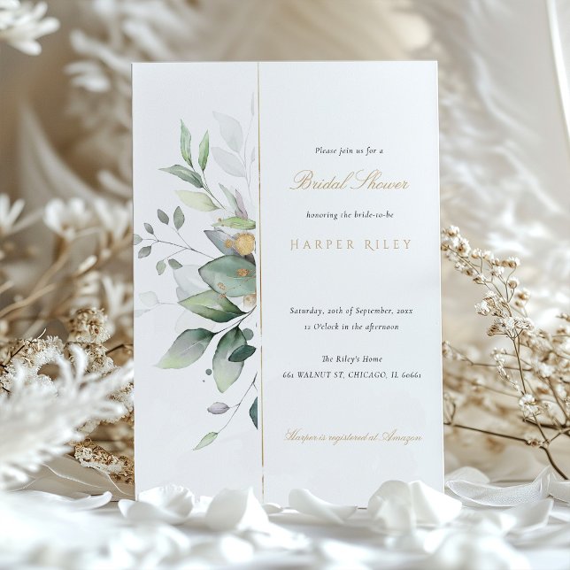 Chic Eucalyptus och Guld Inbjudningskort för möhip (Skapare uppladdad)