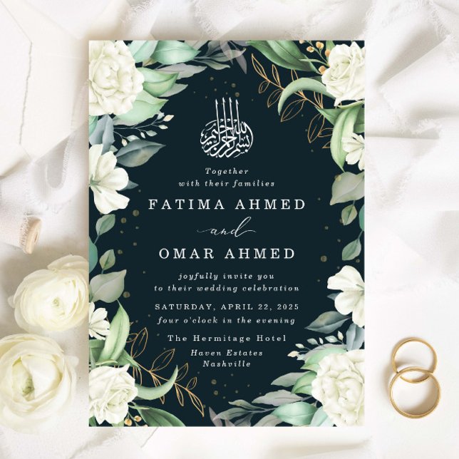 Chic Eucalyptus Vit ros Islamiska muslimska Bröllo Inbjudningar (Skapare uppladdad)