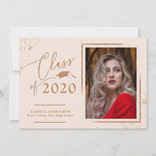 Chic examen annons rosa guld glitter foto inbjudningar