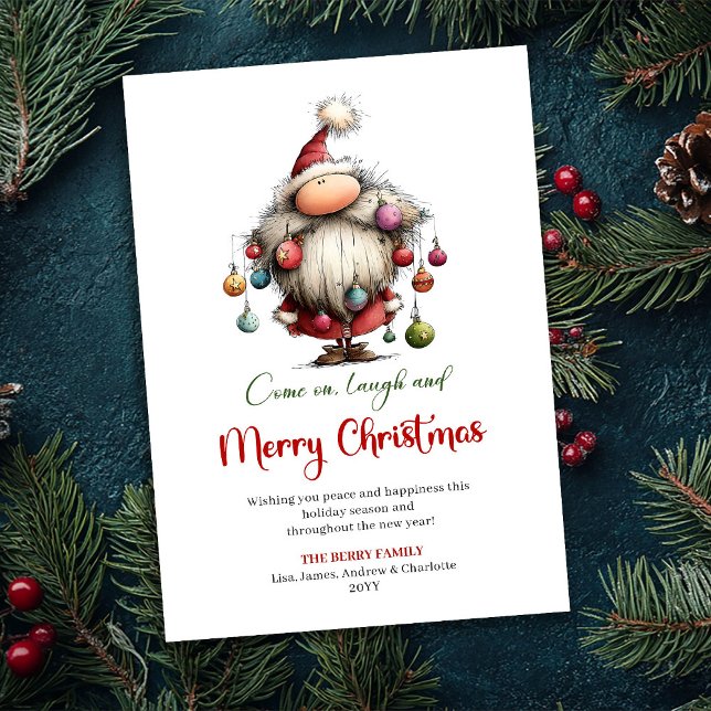 Chic Excentrisk Tomte Lekfull Vattenfärg Julkort (Chic Quirky Santa Playful Watercolor Greeting Card)