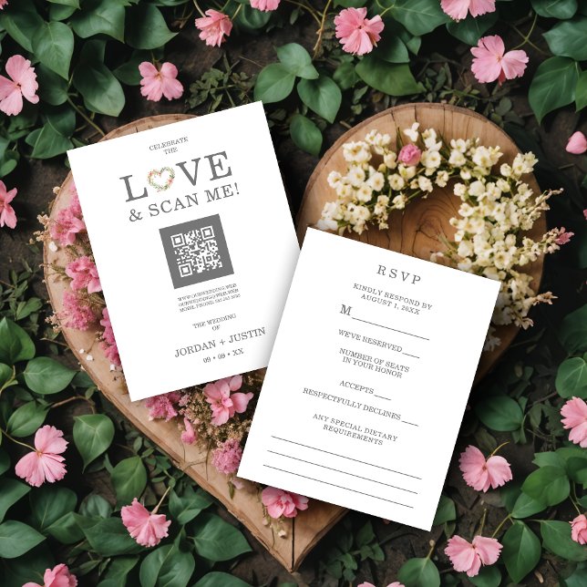 Chic Exquisite Love Quote Pink Floral Heart-Shape  OSA Kort (Chic Exquisite Love Quote Pink Floral Heart-Shape Wreath Wedding RSVP Cards.)