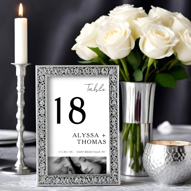 Chic Extra Minimalist Black & White Photo Wedding  Bordsnummer (Chic Extra Minimalist Black & White Photo Wedding Table Number. )
