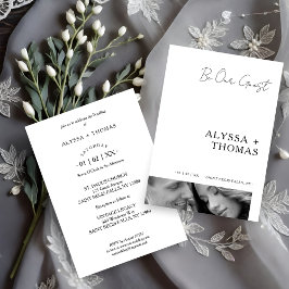 Chic Extra Minimalist Black & White Photo Wedding Inbjudningar