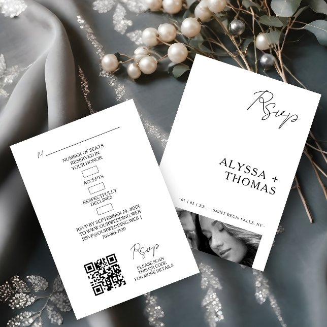 Chic Extra Minimalist Black & White Photo Wedding  OSA Kort (Chic Extra Minimalist Black & White Photo Wedding RSVP Card. )