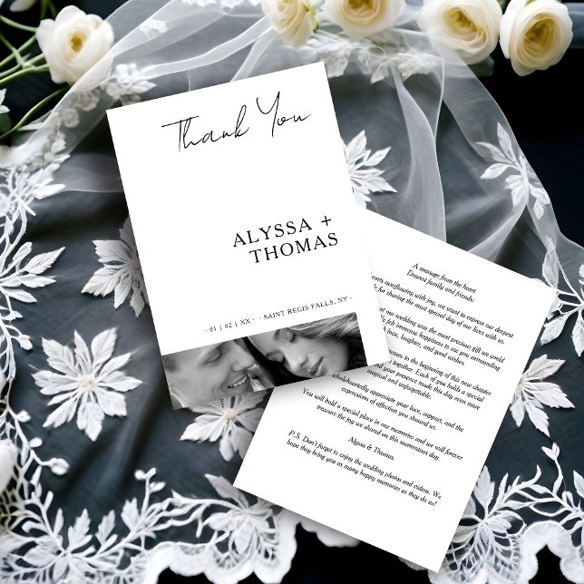 Chic Extra Minimalist Black & White Photo Wedding  Tack Kort (Chic Extra Minimalist Black & White Photo Wedding Thank You Card.)