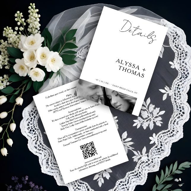 Chic Extra Minimalist Black & White Photo Wedding  Tilläggskort (Chic Extra Minimalist Black & White Photo Wedding Enclosure Card.)