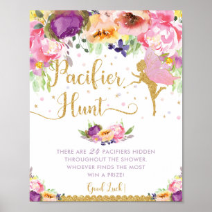 Chic Fairy Lila Rosa Blommigt Nappar Hunt Game Poster