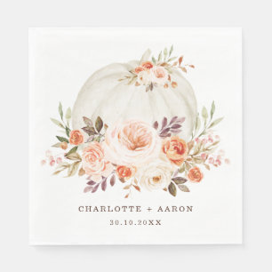 Chic Fall Flower White Pumpkin Bröllop Pappersservett