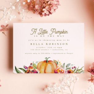 Chic Fall Little Pumpkin Ro Guld Baby Shower Inbjudningar