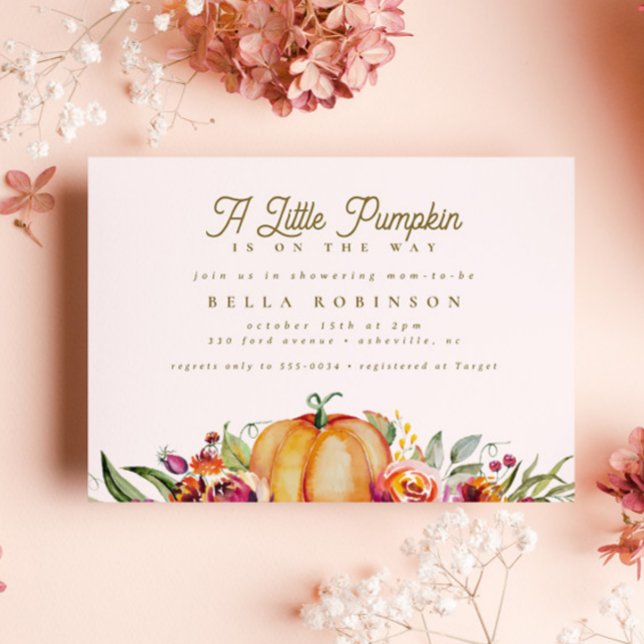 Chic Fall Little Pumpkin Ro Guld Baby Shower Inbjudningar (Skapare uppladdad)