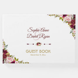 Chic Fall Marsala Blommigt Burgundy Bröllop Gästböcker