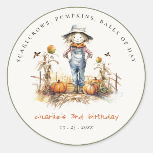 Chic Fall Pumpkin Fågelskrämma Harvest Barns födel Runt Klistermärke
