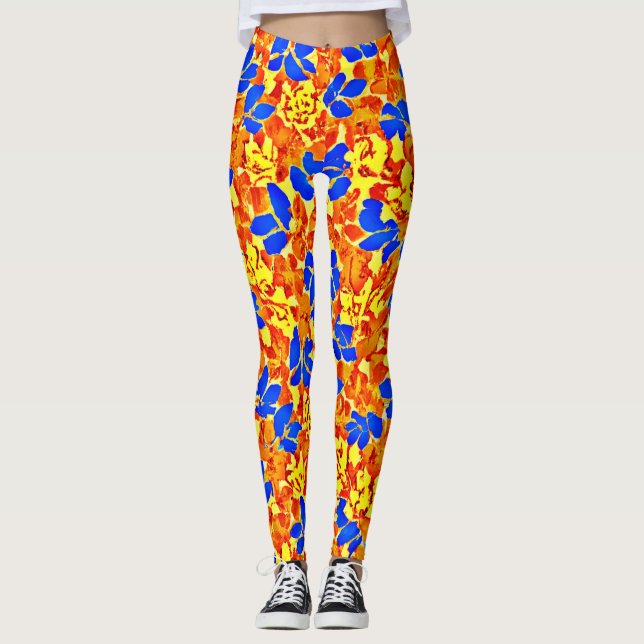 Chic Färg Burst Foliage Mönster Leggings (Framsida)