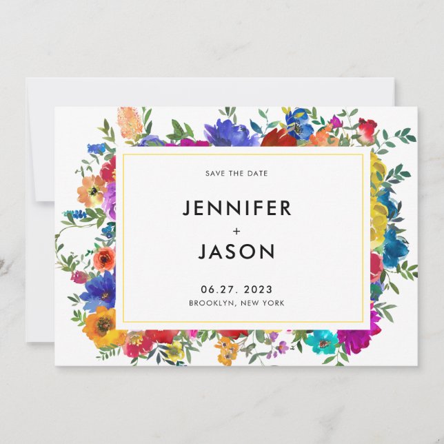 Chic Färg Ro och Peonies Bröllop Spara Datumet (Framsida)