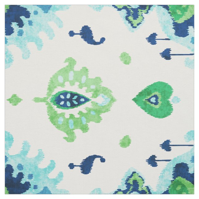Chic: färgad blå grönt ikat stam mönster tyg (Provkarta)