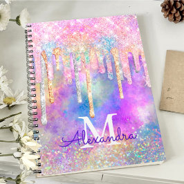 Chic, färgad enmajsdropp glitter monogram anteckningsbok