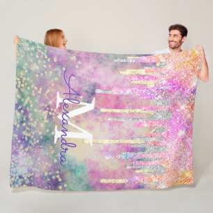 Chic, färgad enmajsdropp glitter monogram fleecefilt