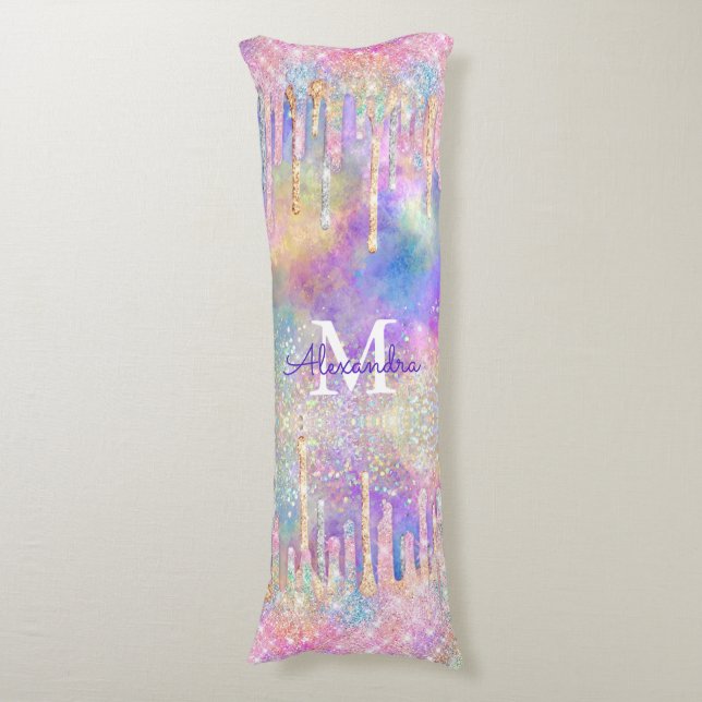 Chic, färgad enmajsdropp glitter monogram kroppskudde (Framsidan Vertikal)