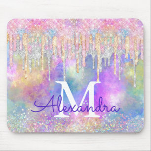 Chic, färgad enmajsdropp glitter monogram musmatta