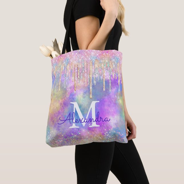 Chic, färgad enmajsdropp glitter monogram tygkasse (Närbild)