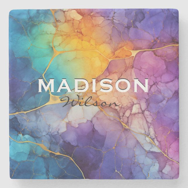 Chic, färgad faux marbling monogram guld glitter stenunderlägg (Framsidan)