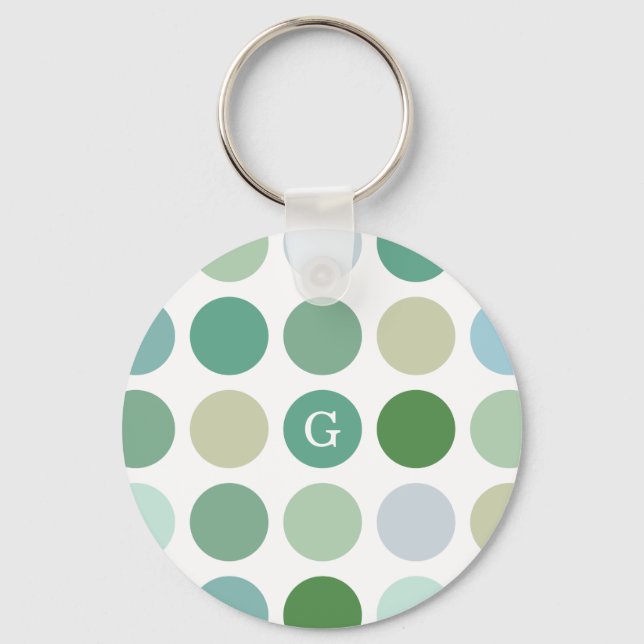 Chic, färgad grönt polka dots mönster monogram nyckelring (Framsida)