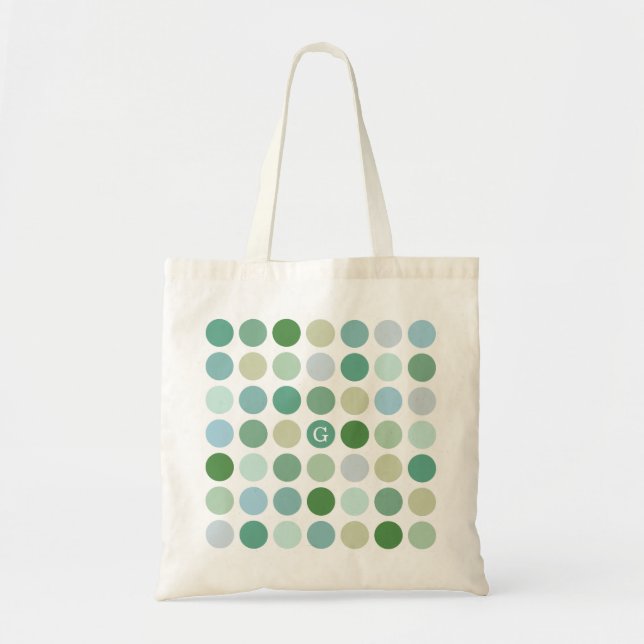 Chic, färgad grönt polka dots mönster monogram tygkasse (Framsidan)