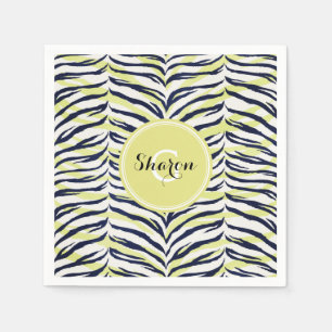 Chic, färgad svart & gult zebra tryck monogram pappersservett