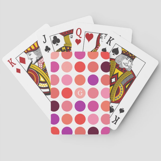 Chic färgämnet polka dots mönster monogram casinokort (Baksidan)