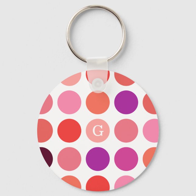 Chic färgämnet polka dots mönster monogram nyckelring (Framsida)