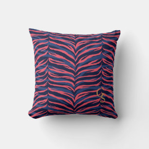 Chic, färgat rosa zebra tryck monogram  kudde