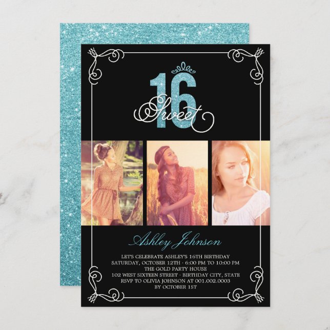 Chic Färgglam Söt 16 FotoFödelsedagsfest Inbjudningar (Fram/baksida)