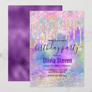 Chic färglös enmajsdropp glitter monogram i inbjudningar