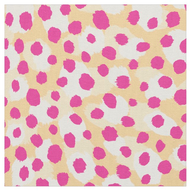 Chic färglös gult rosa cheetah print polka dots tyg (Närbild)