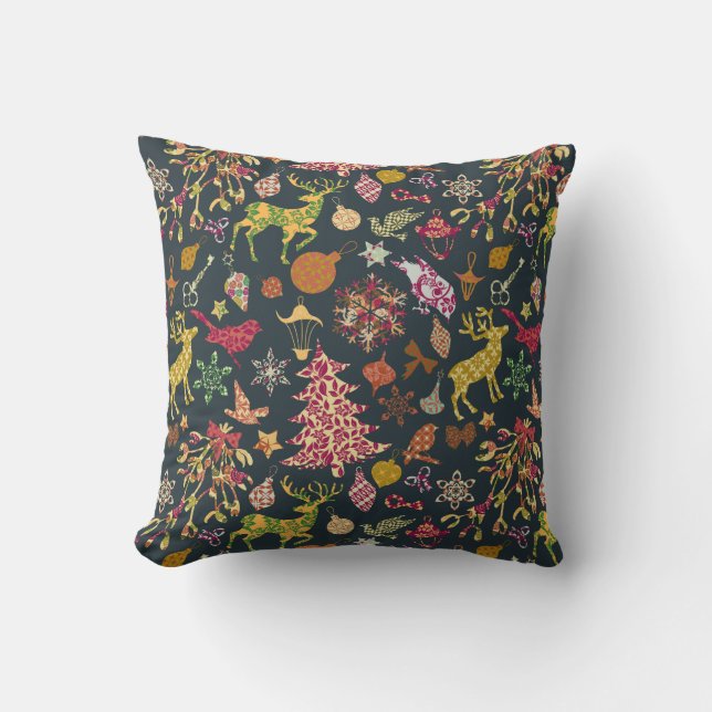 Chic färgrik festlig Patchworkblommigtdamast Kudde (Framsida)