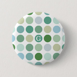 Chic färgrik grön polka dotsmönstermonogram knapp
