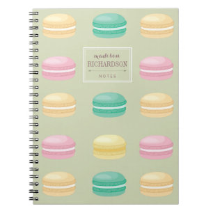 Chic färgrik grönt för franskMacaron mönster Anteckningsbok Med Spiral