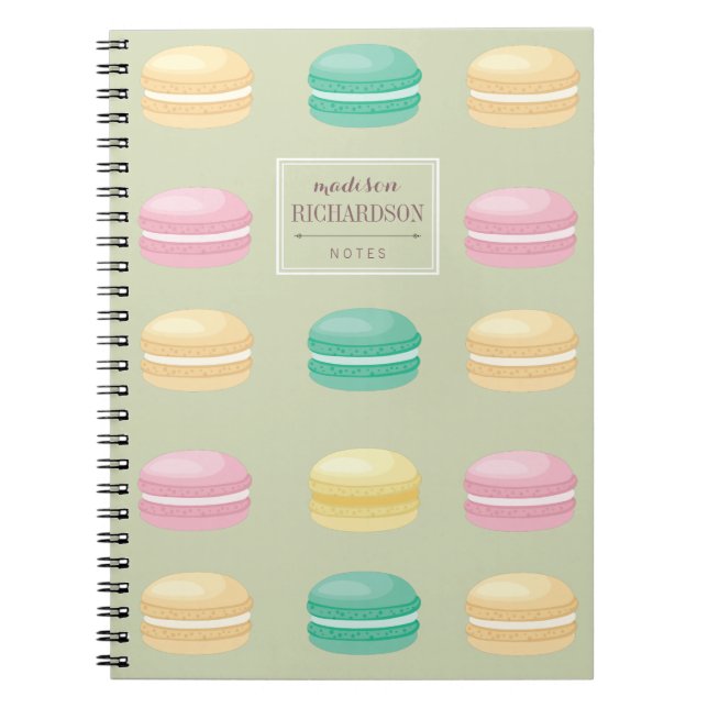 Chic färgrik grönt för franskMacaron mönster Anteckningsbok Med Spiral (Framsidan)