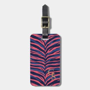 Chic färgrik rosa marinzebra tryckmonogram bagagebricka