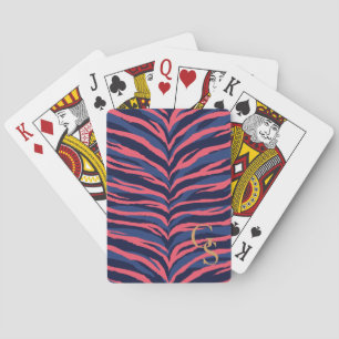 Chic färgrik rosa marinzebra tryckmonogram spel kort