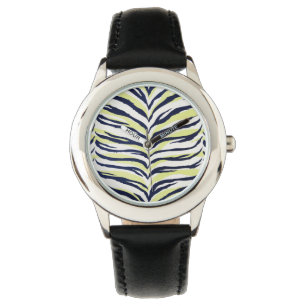 Chic färgrik svart- & gultzebra tryckmonogram armbandsur