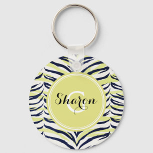 Chic färgrik svart- & gultzebra tryckmonogram nyckelring
