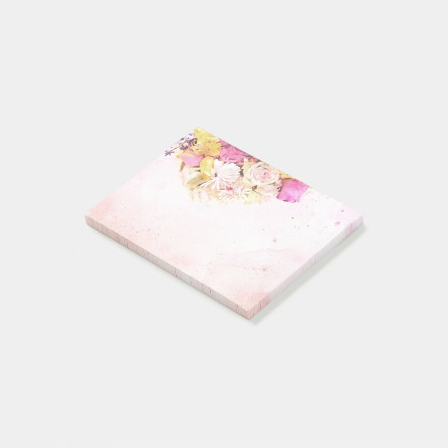Chic Färgrik Vattenfärg Blommor Botanisk Bröllop Post-it Block (Vinklad)