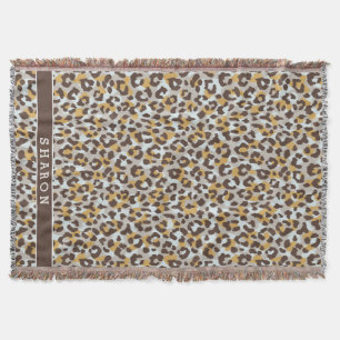 Chic, färgstark brun guld-cheetah-tryckmonogram filt