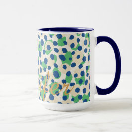 Chic, färgstark grönt blå cheetah-avtryck monogram mugg