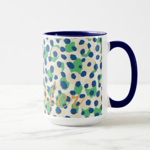 Chic, färgstark grönt blå cheetah-avtryck monogram mugg