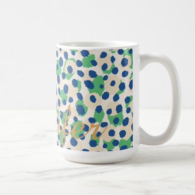 Chic, färgstark grönt blå cheetah-avtryck monogram mugg (Höger)