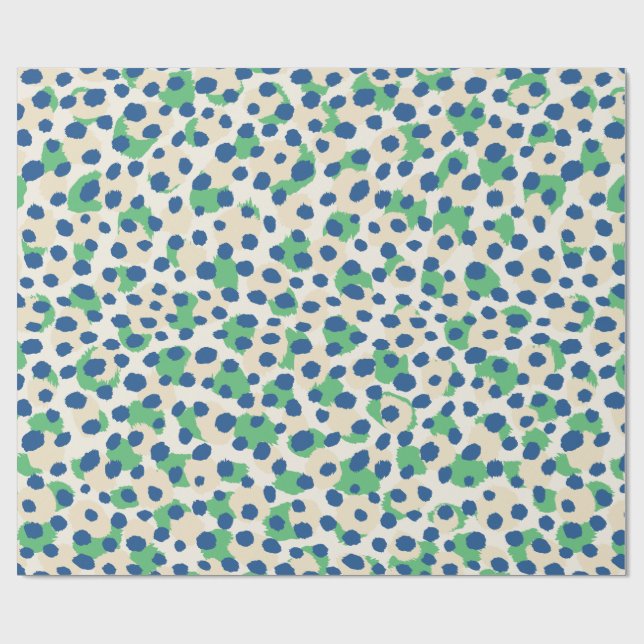 Chic, färgstark grönt blå cheetah-avtryck monogram presentpapper (Platt)